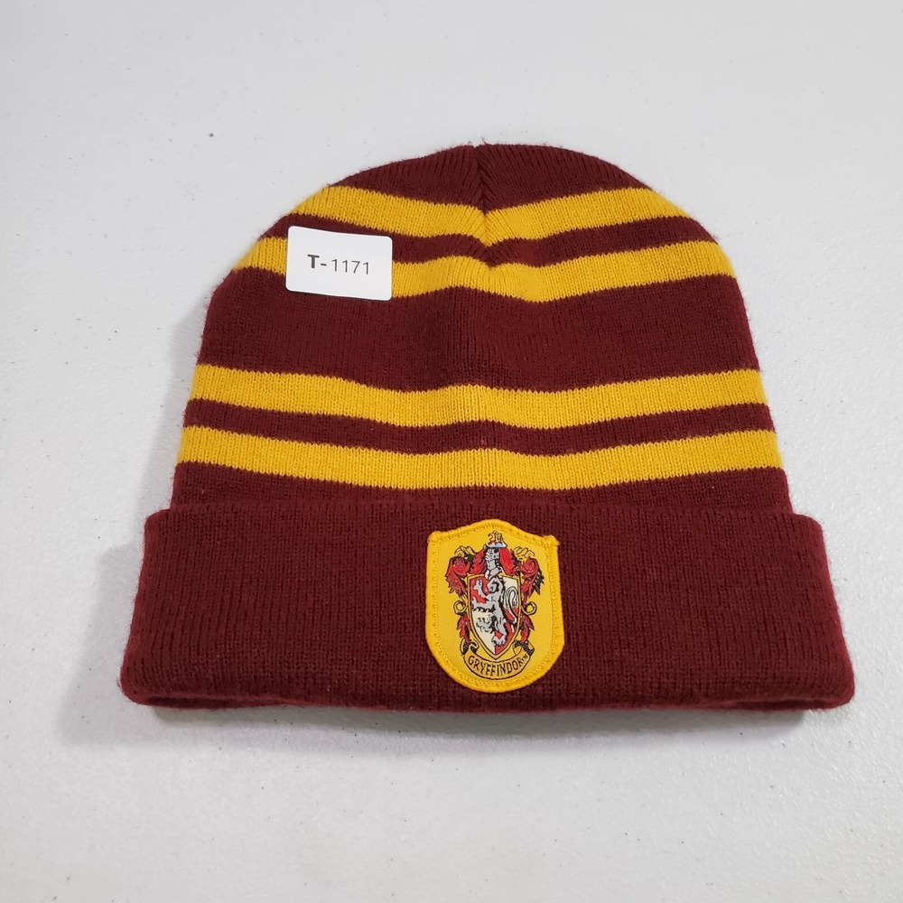 Gryffindor Men Hat Os Red Acrylic Knit Beanie Striped Logo Foldover